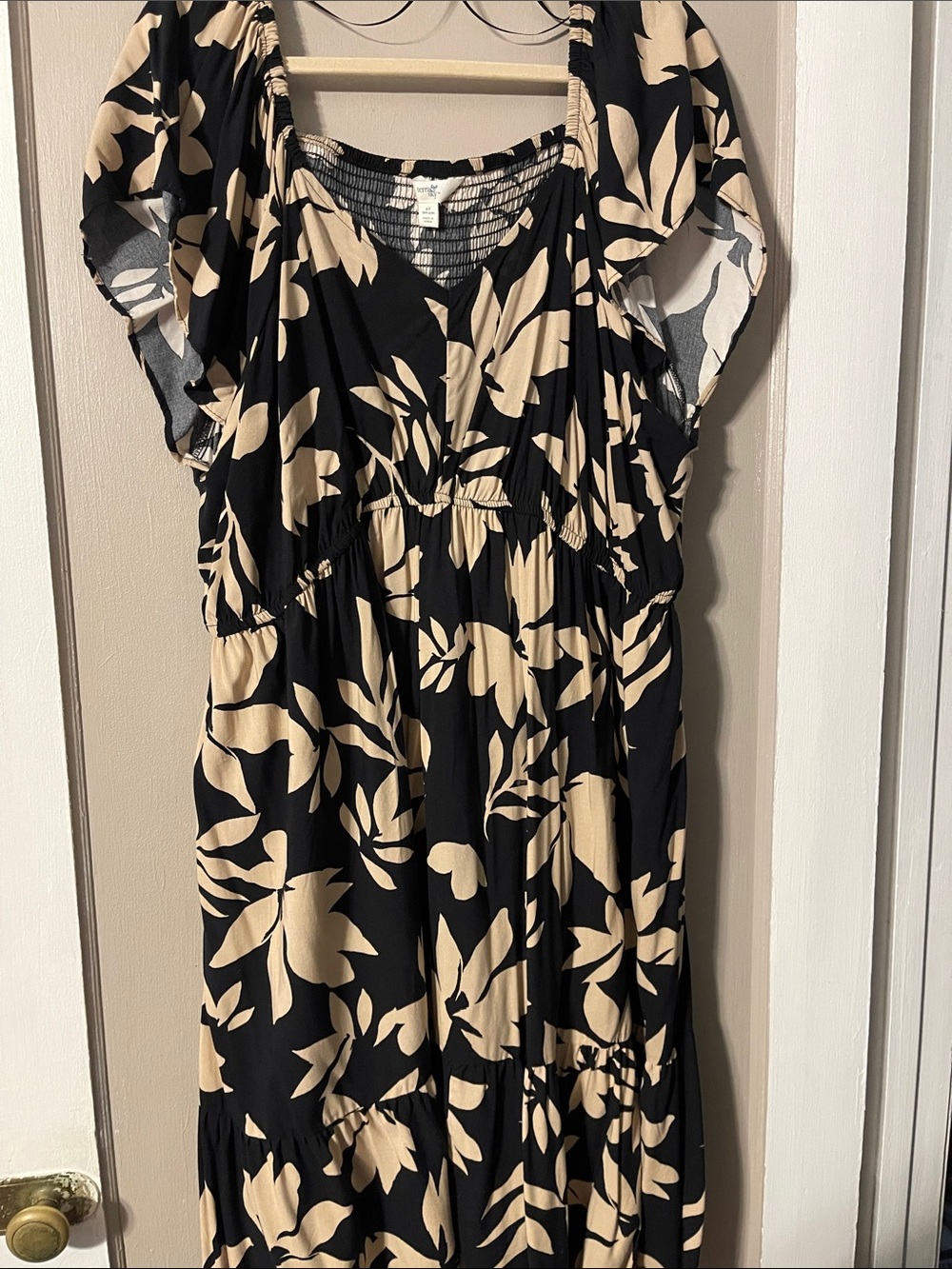 Terra & Sky Black and Cream Floral Maxi Dress